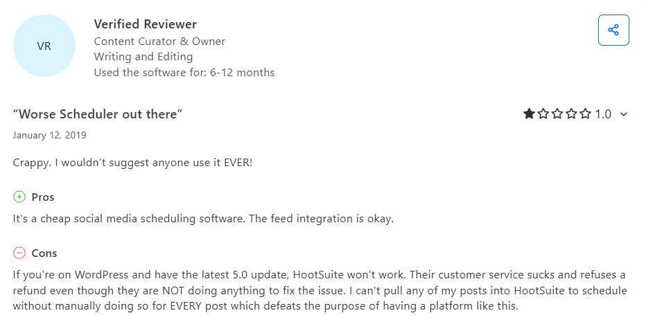 A Hootsuite User Reviewed on Capterra