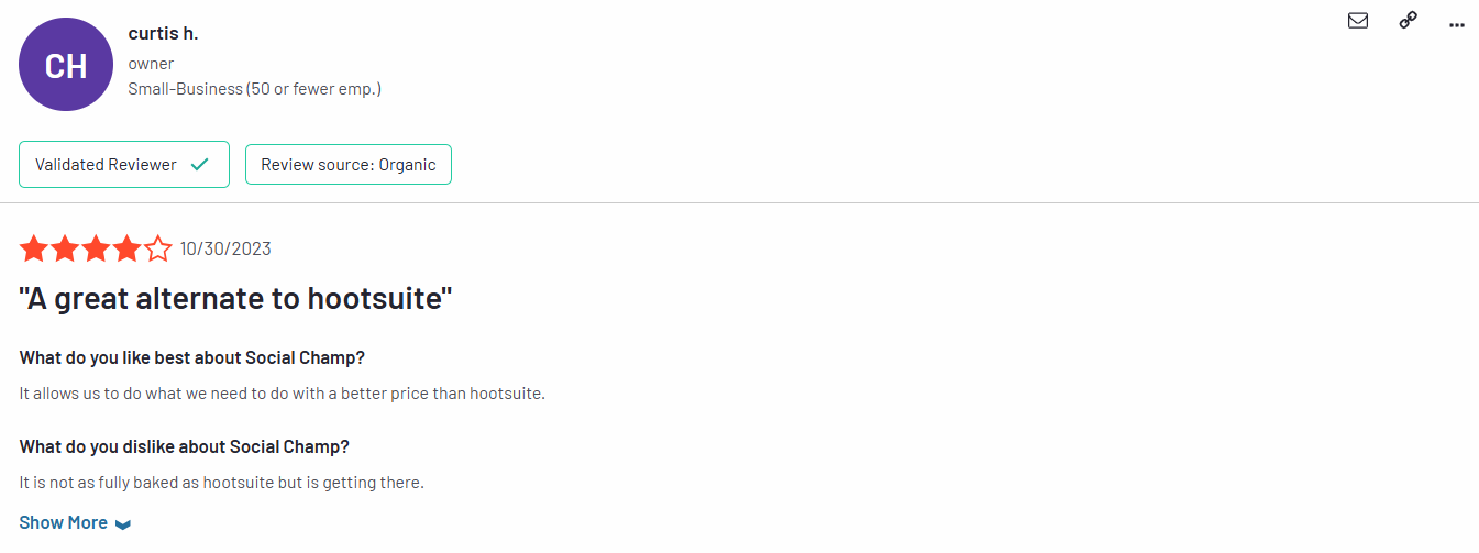 A User Highlighted Social Champ as a Great Alternative