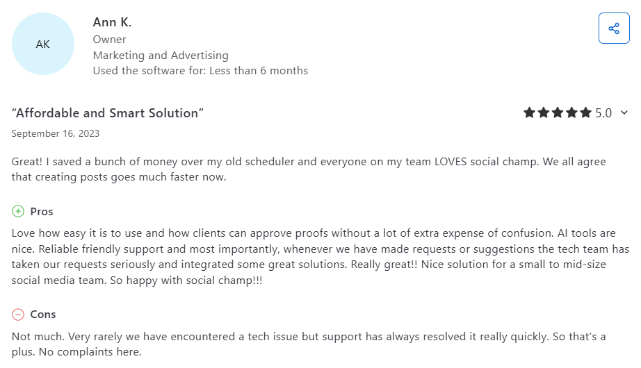A User Praised Social Champ’s Affordability