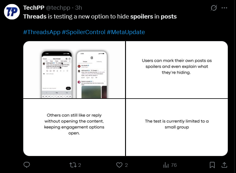 A Tweet on Threads Spoiler Tags