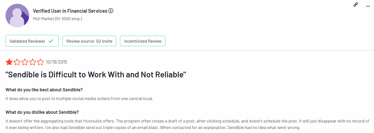 A Sendible User Considered It Unreliable