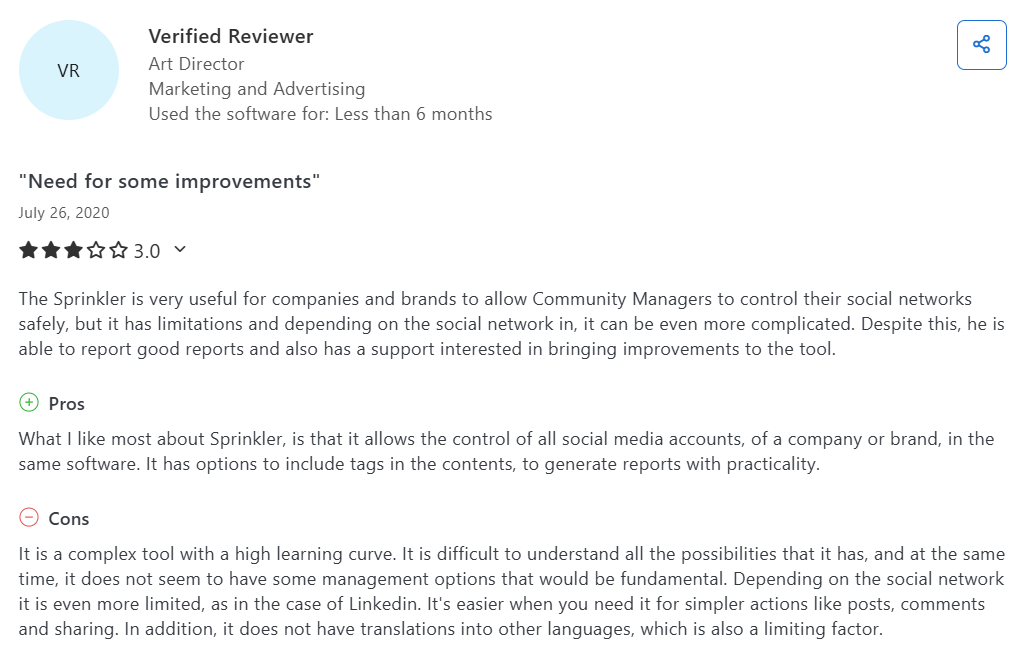 A Sprinklr User Considered It a Complex Tool