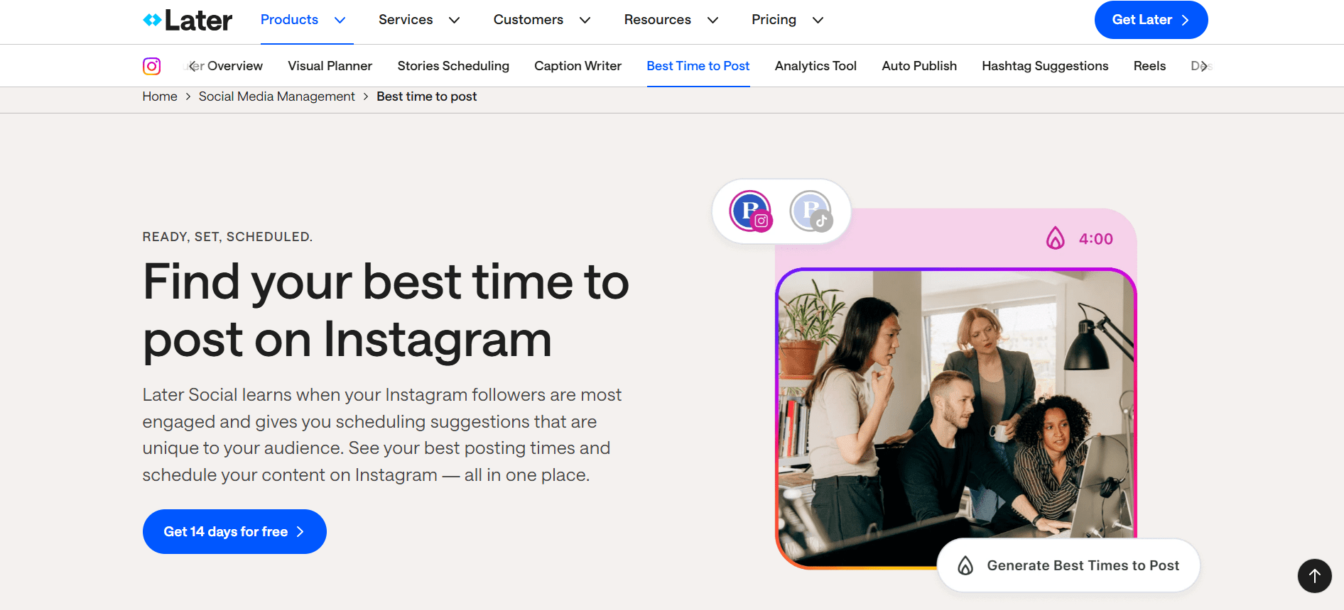 Later's Best Time to Post Landing Page