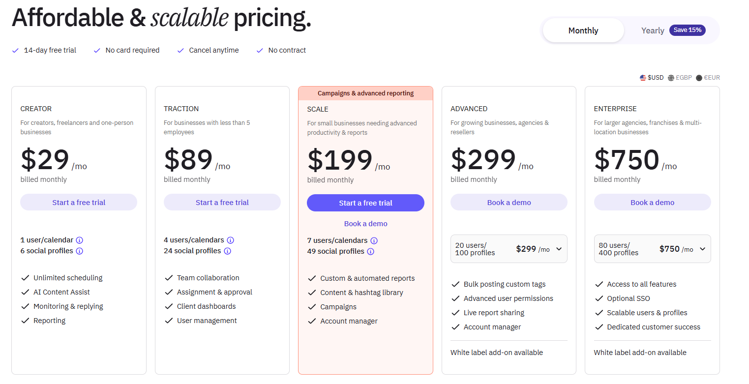 Sendible's Pricing Plans