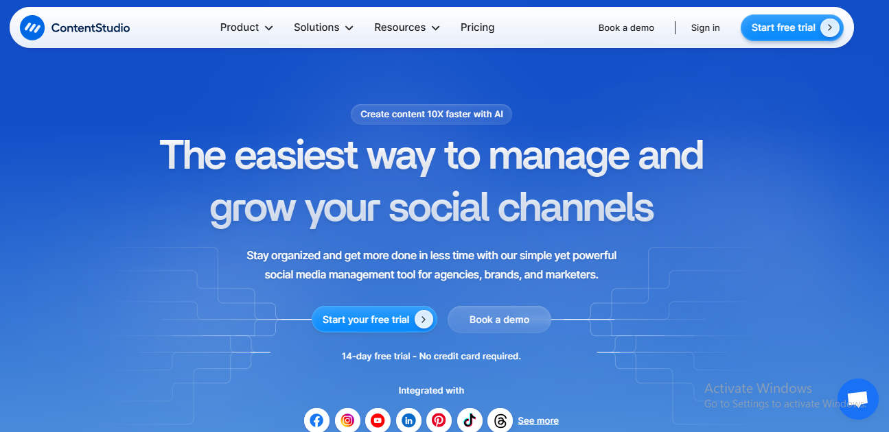 ContentStudio's Landing Page