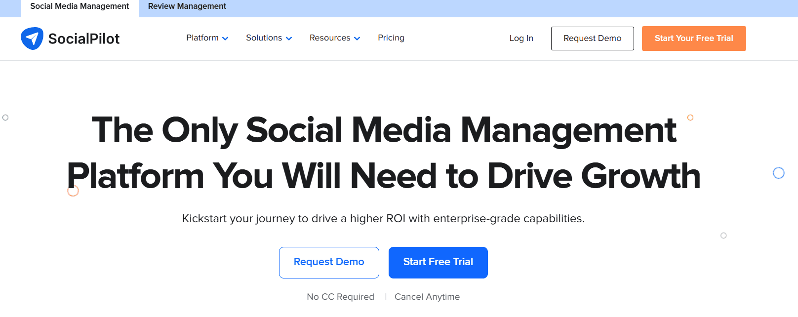 SocialPilot's Landing Page