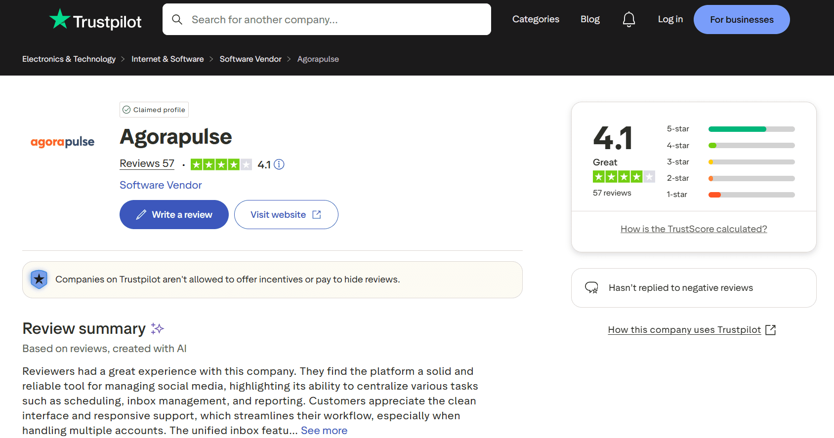 Agorapulse’s Rating on Trustpilot
