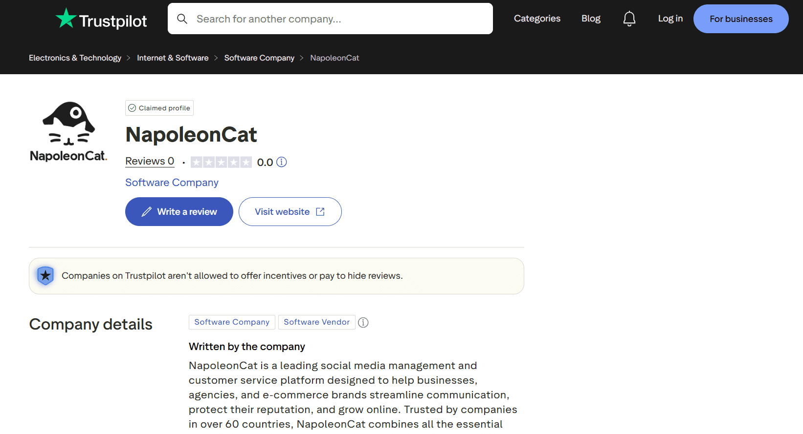 NapoleanCat’s Ratings on Trustpilot
