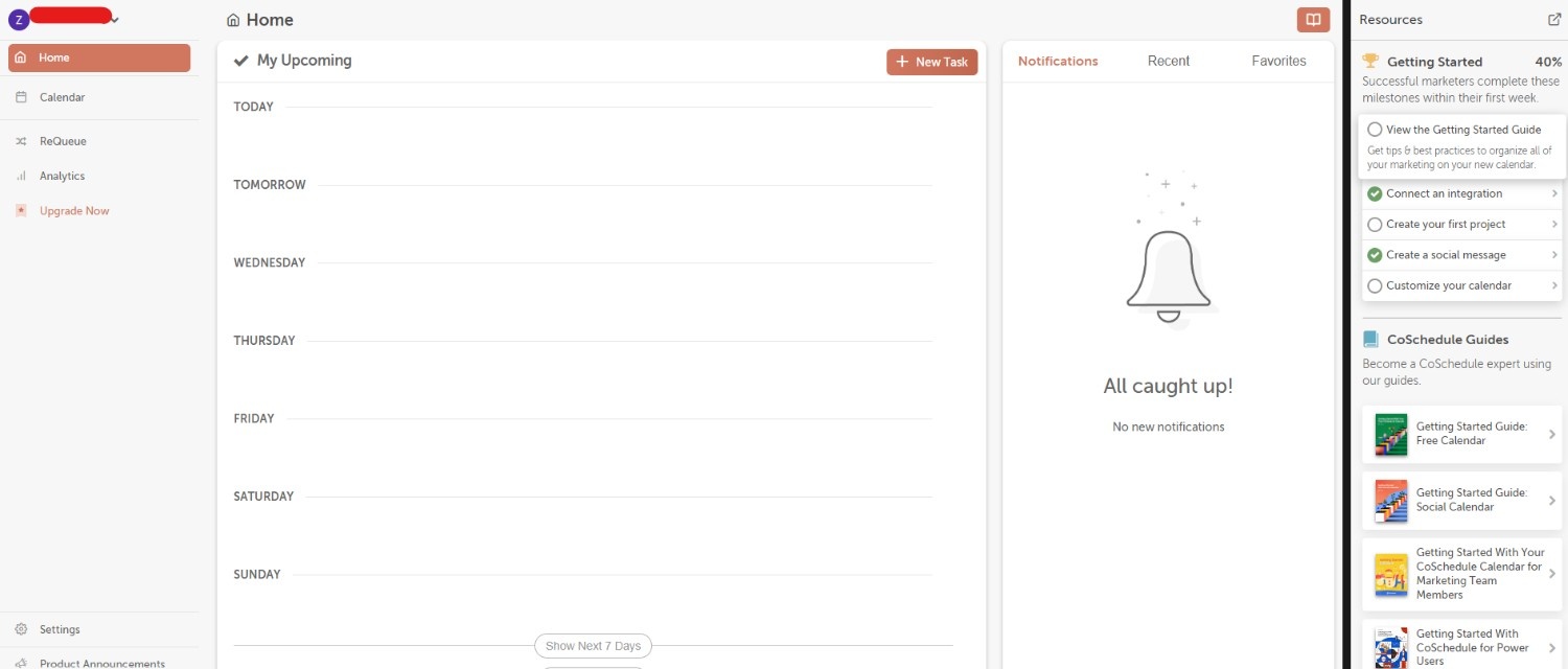 CoSchedule's Dashboard