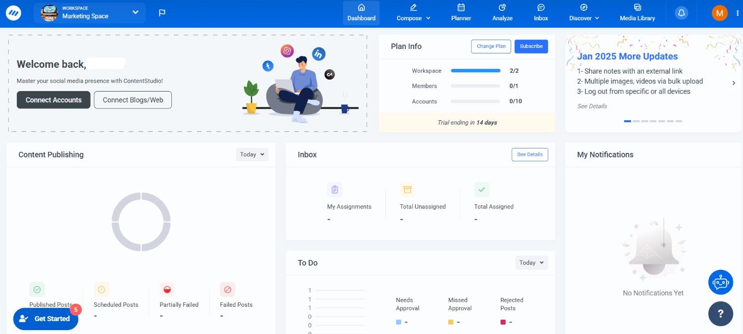 ContentStudio's Dashboard