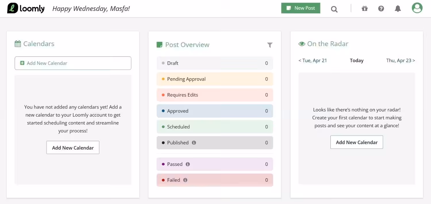 Loomly's Dashboard
