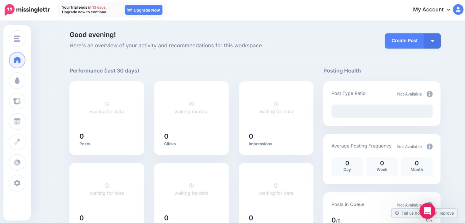 Missinglettr's Dashboard