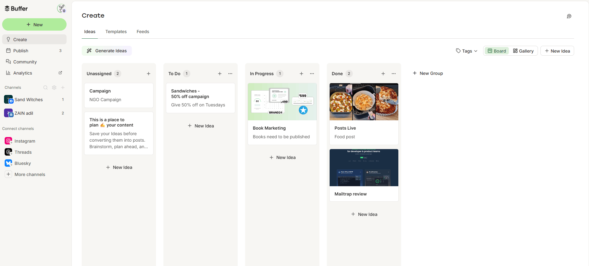 “Ideas” List in Buffer