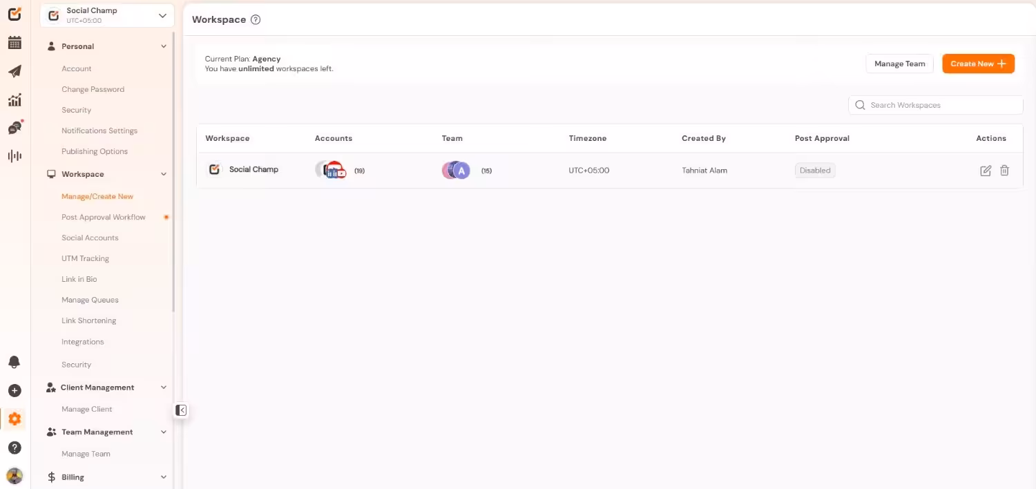 Social Champ's Team Management Feature