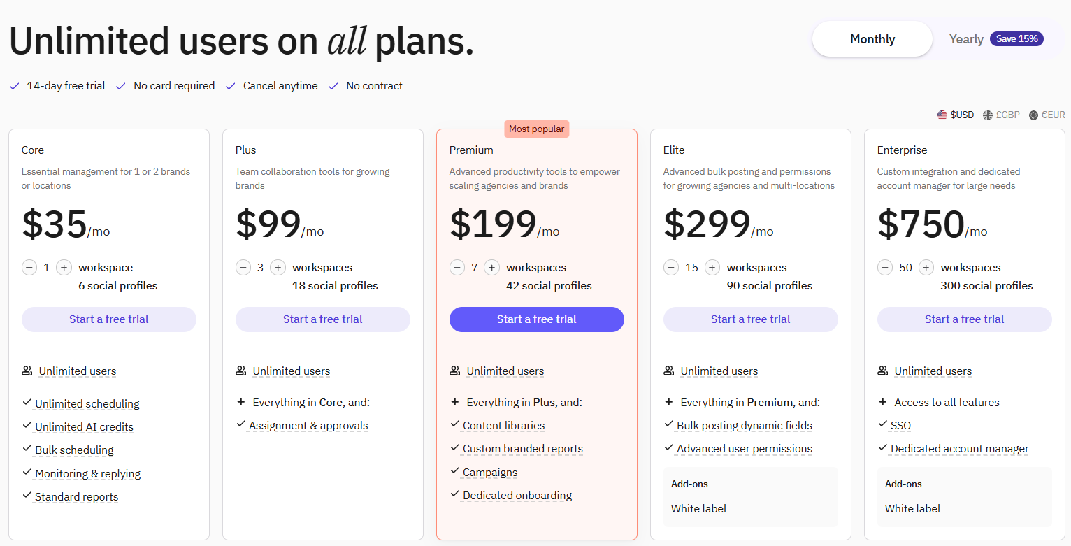 Sendible's Pricing Plans