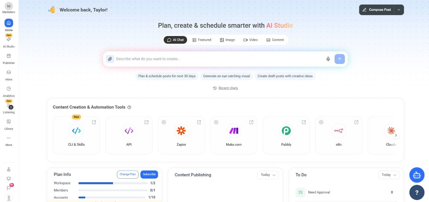 ContentStudio's Dashboard