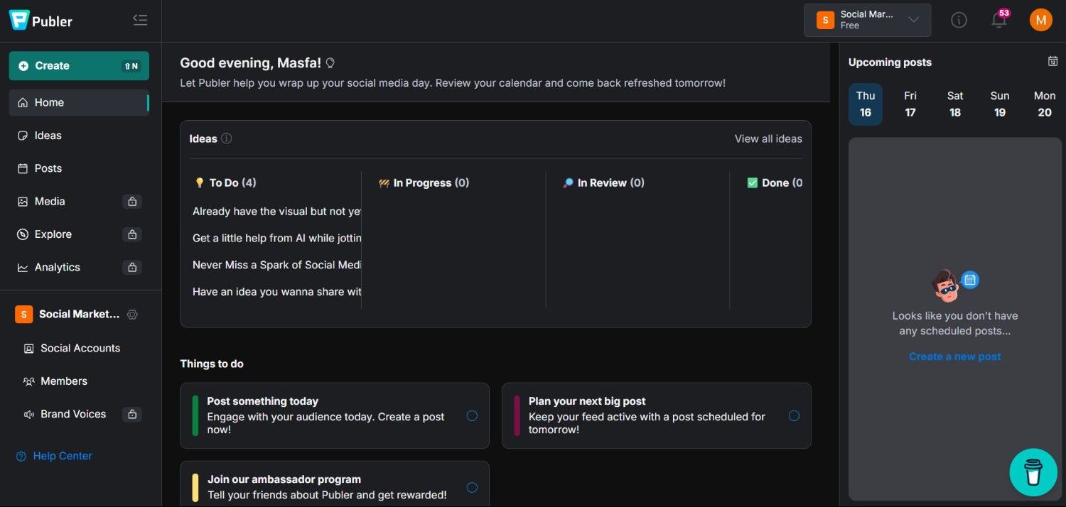 Publer's Dashboard
