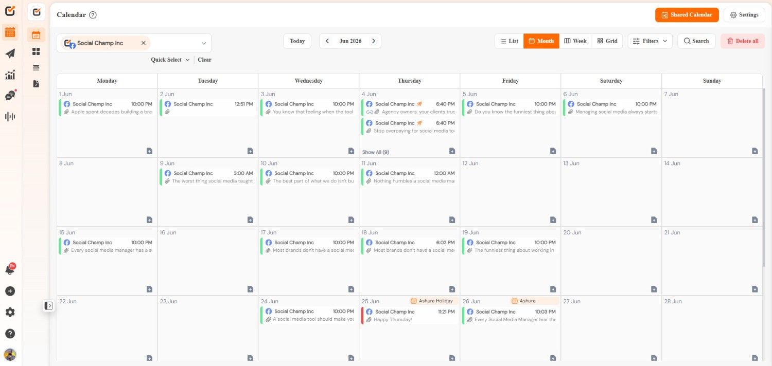 Social Champ's Calendar