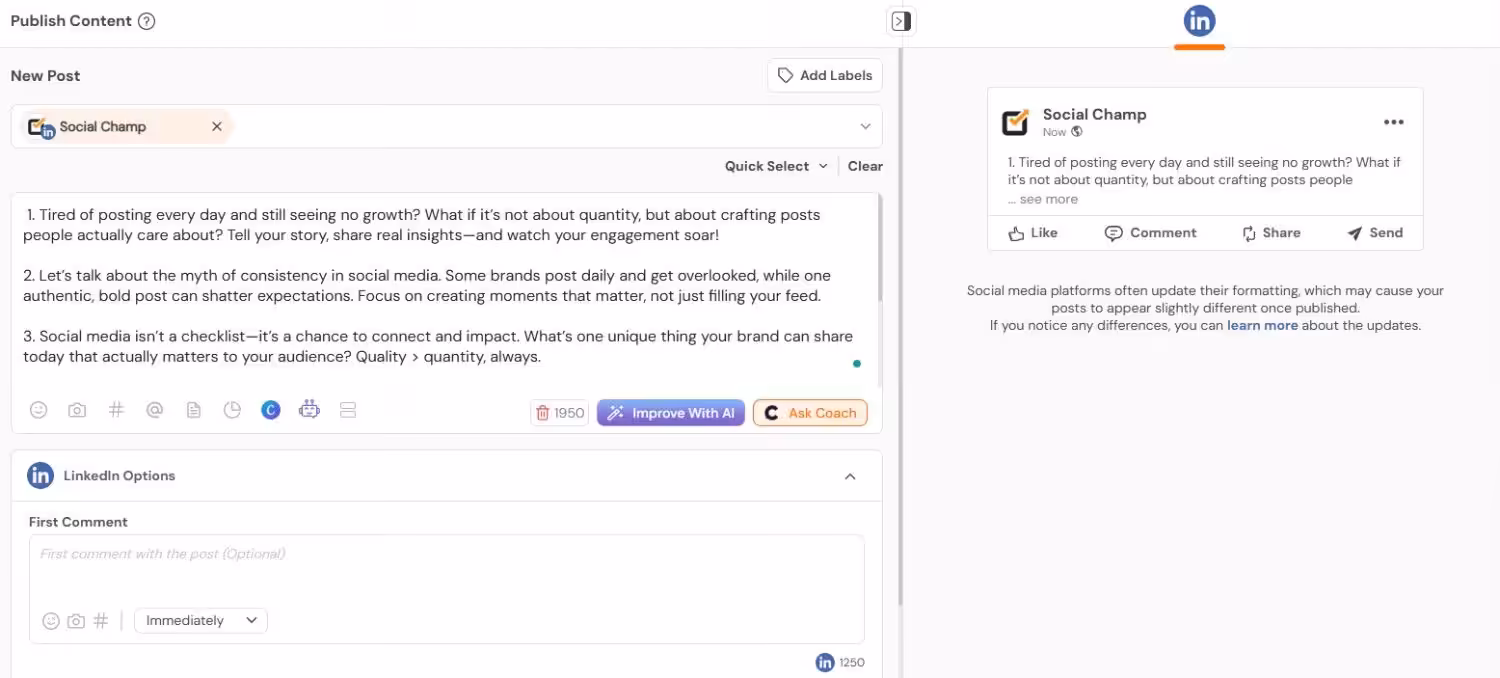 Social Champ's Publishing Dashboard
