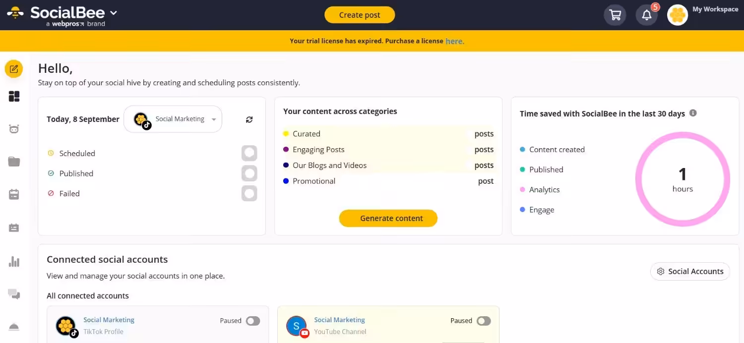 SocialBee's Dashboard