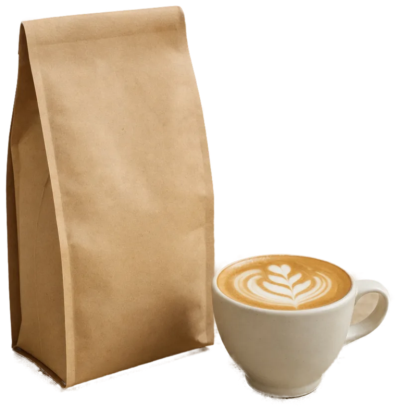 A coffee bag and cup cut out by Remove background