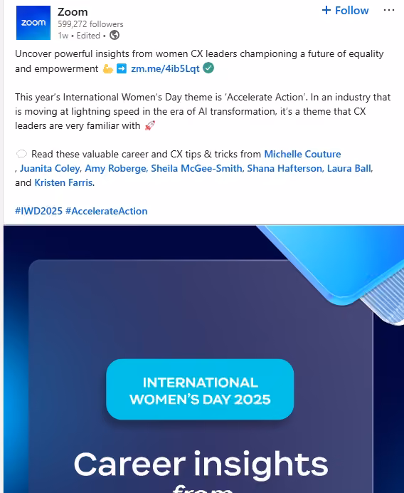 Zoom’s LinkedIn Post on International Women’s Day